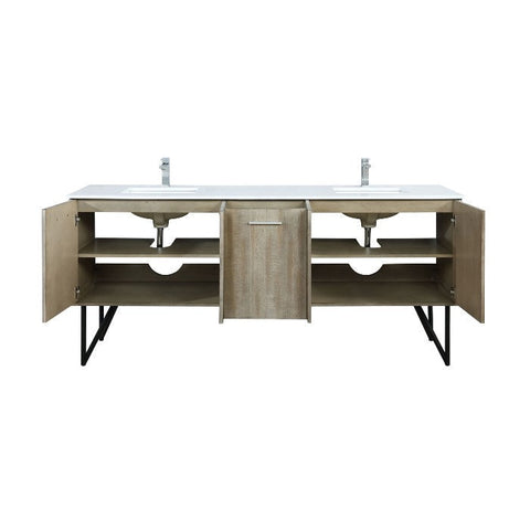 Image of Lexora Lancy Modern 80" Rustic Acacia Square Sink Bathroom Vanity Set w/ Balzani Gun Metal Faucet | LLC80DKSOS000FGM