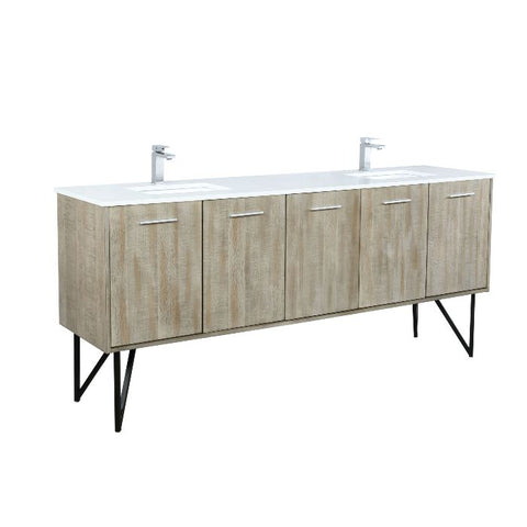 Image of Lexora Lancy Modern 80" Rustic Acacia Square Sink Bathroom Vanity Set w/ Balzani Gun Metal Faucet | LLC80DKSOS000FGM