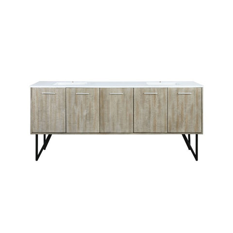 Image of Lexora Lancy Modern Rustic Acacia 80" Double Square Sink Bathroom Vanity w/ White Quartz Top | LLC80DKSOS000