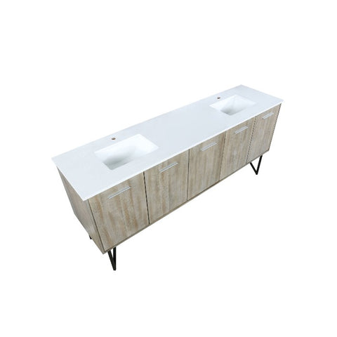 Image of Lexora Lancy Modern Rustic Acacia 80" Double Square Sink Bathroom Vanity w/ White Quartz Top | LLC80DKSOS000