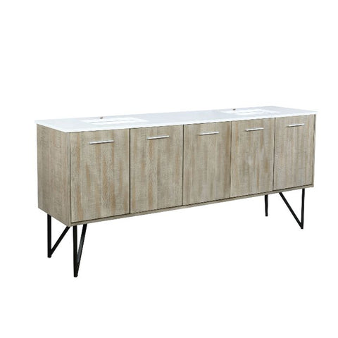 Image of Lexora Lancy Modern Rustic Acacia 80" Double Square Sink Bathroom Vanity w/ White Quartz Top | LLC80DKSOS000