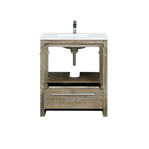 Image of Lexora Lafarre Contemporary 30" Rustic Acacia Single Sink Bathroom Vanity with White Quartz Top and Balzani Gun Metal Faucet | LLF30SKSOS000FGM