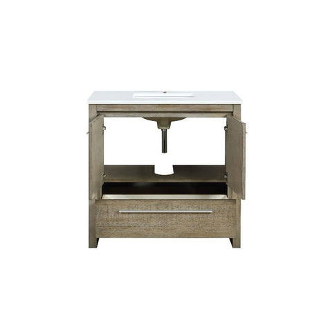 Image of Lexora Lafarre Contemporary 36" Rustic Acacia Single Sink Bathroom Vanity with White Quartz Top | LLF36SKSOS000