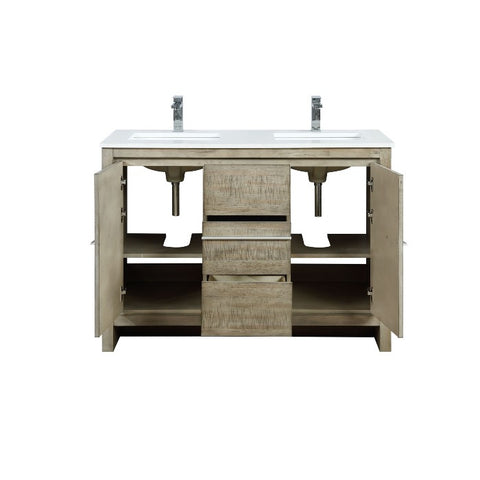 Image of Lexora Lafarre Contemporary 48" Rustic Acacia Double Sink Bathroom Vanity w/ Labaro Brushed Nickel Faucet | LLF48SKSOS000FBN