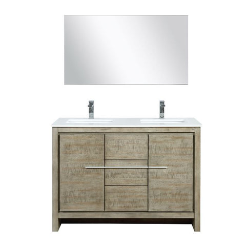 Image of Lexora Lafarre Contemporary 48" Rustic Acacia Double Sink Bathroom Vanity Set w/ Labaro Rose Gold Faucet | LLF48SKSOSM43FRG