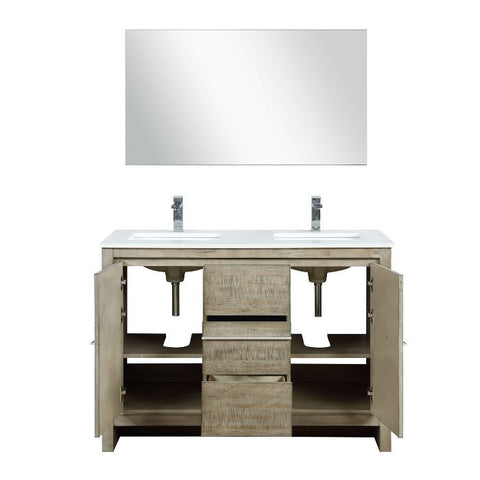 Image of Lexora Lafarre Contemporary 48" Rustic Acacia Double Sink Bathroom Vanity Set w/ Monte Chrome Faucet | LLF48SKSOSM43FCH