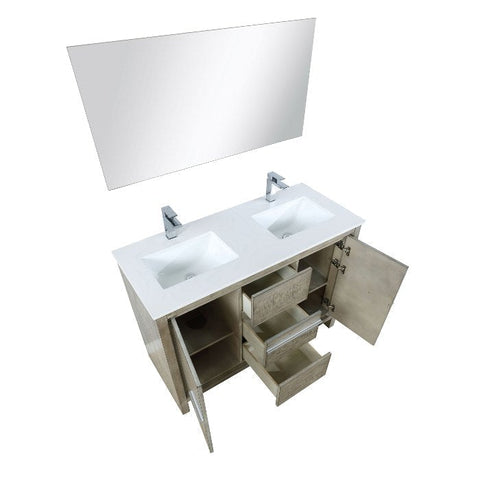 Image of Lexora Lafarre Contemporary 48" Rustic Acacia Double Sink Bathroom Vanity Set w/ Labaro Rose Gold Faucet | LLF48SKSOSM43FRG