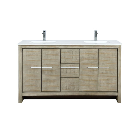 Image of Lexora Lafarre Contemporary 60" Rustic Acacia Double Sink Bathroom Vanity w/ Labaro Brushed Nickel Faucet | LLF60DKSOD000FBN