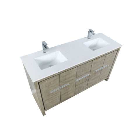 Image of Lexora Lafarre Contemporary 60" Rustic Acacia Double Sink Bathroom Vanity w/ Labaro Brushed Nickel Faucet | LLF60DKSOD000FBN