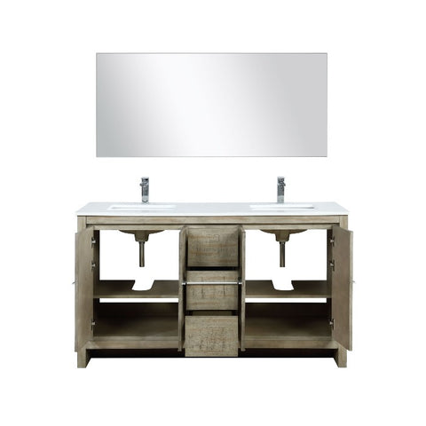 Image of Lexora Lafarre Contemporary 60" Rustic Acacia Double Sink Bathroom Vanity Set w/ Labaro Brushed Nickel Faucet | LLF60DKSODM55FBN