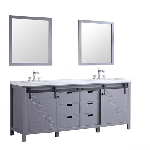 Image of Marsyas 80" Dark Grey Double Vanity Set, White Carrara Marble Top | LM342280DBBSM30F