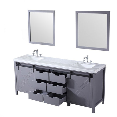 Image of Marsyas 80" Dark Grey Double Vanity Set, White Carrara Marble Top | LM342280DBBSM30F