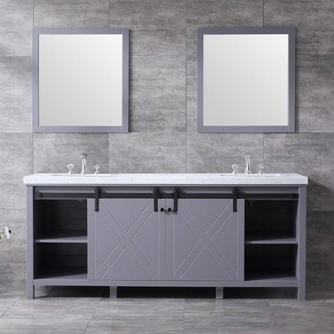 Image of Marsyas 80" Dark Grey Double Vanity Set, White Carrara Marble Top | LM342280DBBSM30F