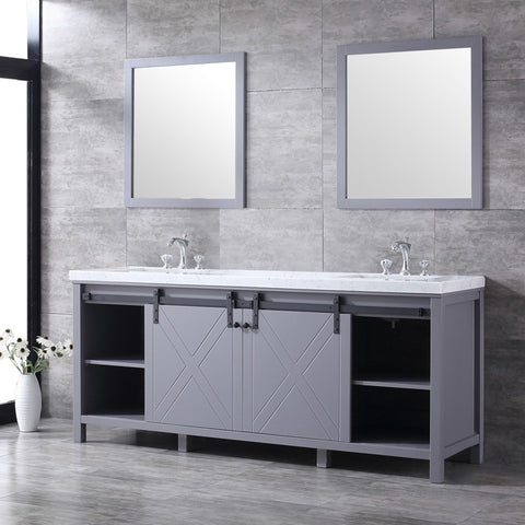 Image of Marsyas 80" Dark Grey Double Vanity Set, White Carrara Marble Top | LM342280DBBSM30F