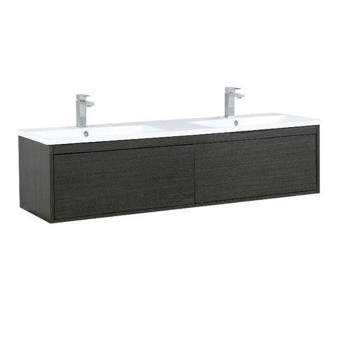 Image of Lexora Sant Contemporary 60" Iron Charcoal Double Bathroom Vanity with Monte Chrome Faucet | LS60DRAIS000FCH