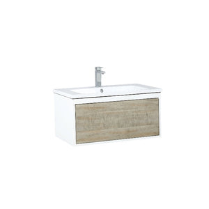 Lexora Scopi Modern 30" Rustic Acacia Bathroom Vanity w/ Acrylic Composite Top, and Labaro Rose Gold Faucet | LSC30SRAOS000FRG