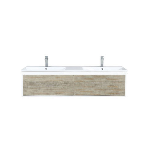 Image of Lexora Scopi Modern 60" Rustic Acacia Double Bathroom Vanity w/ Acrylic Composite Top, and Labaro Brushed Nickel Faucet | LSC60DRAOS000FBN