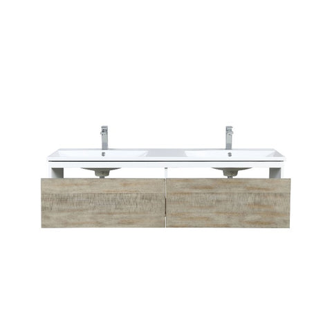 Image of Lexora Scopi Modern 60" Rustic Acacia Double Bathroom Vanity w/ Acrylic Composite Top, and Labaro Brushed Nickel Faucet | LSC60DRAOS000FBN