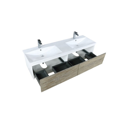 Image of Lexora Scopi Modern 60" Rustic Acacia Double Bathroom Vanity w/ Acrylic Composite Top, and Labaro Brushed Nickel Faucet | LSC60DRAOS000FBN