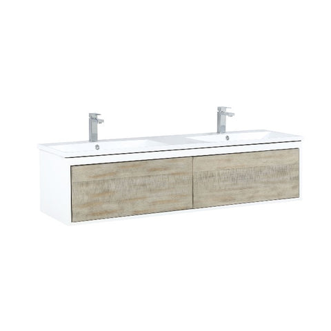 Image of Lexora Scopi Modern 60" Rustic Acacia Double Bathroom Vanity w/ Acrylic Composite Top, and Labaro Brushed Nickel Faucet | LSC60DRAOS000FBN