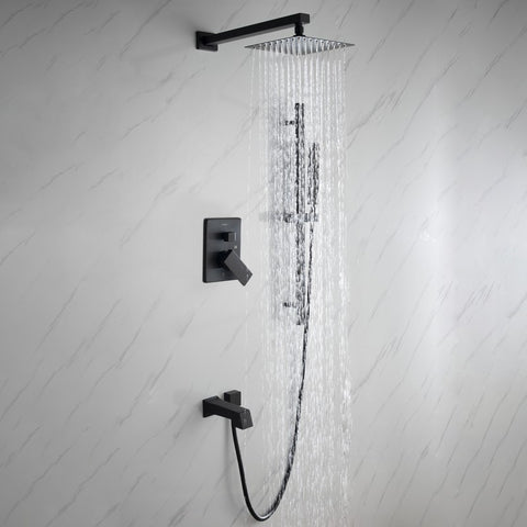 Image of Lexora Cero Set, 8" Square Rain Shower and Handheld, Matte Black | LSS12011MB