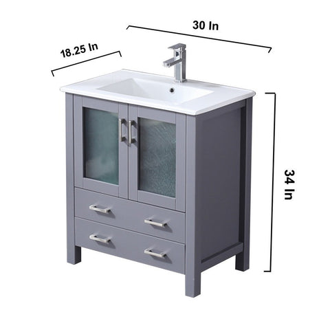 Image of Volez 30" Dark Grey Single Vanity Set, Integrated Top | LV341830SBESM28F