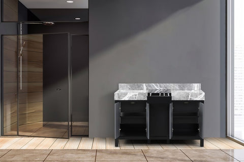 Image of Zilara 55" Black and Grey Double Vanity, Castle Grey Marble Top | LZ342255SLIS000