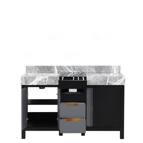 Image of Zilara 55" Black and Grey Double Vanity, Castle Grey Marble Top | LZ342255SLIS000