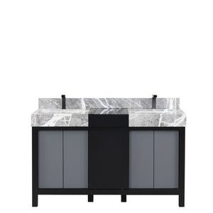 Zilara 55" Black and Grey Double Vanity, Marble Top, and Balzani Gun Metal Faucet Set | LZ342255SLISFBG