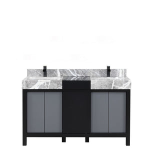 Zilara 55" Black and Grey Double Vanity, Marble Top, and Cascata Nera Matte Black Faucet Set | LZ342255SLISFCM