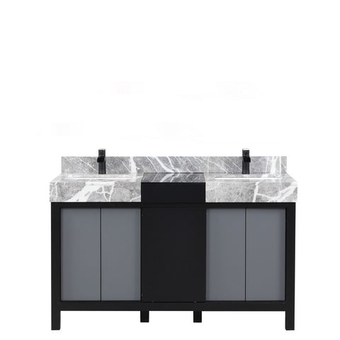 Image of Zilara 55" Black and Grey Double Vanity, Marble Top, and Cascata Nera Matte Black Faucet Set | LZ342255SLISFCM