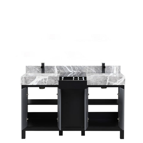 Image of Zilara 55" Black and Grey Double Vanity, Marble Top, and Cascata Nera Matte Black Faucet Set | LZ342255SLISFCM