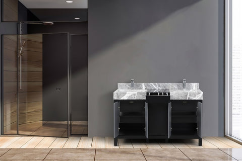 Image of Zilara 55" Black and Grey Vanity, Castle Grey Marble Top, and Monte Chrome Faucet Set | LZ342255SLISFMC