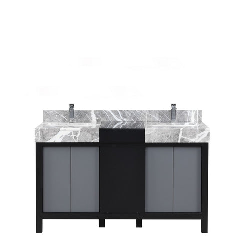 Image of Zilara 55" Black and Grey Vanity, Castle Grey Marble Top, and Monte Chrome Faucet Set | LZ342255SLISFMC