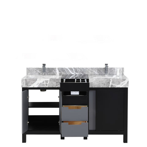 Image of Zilara 55" Black and Grey Vanity, Castle Grey Marble Top, and Monte Chrome Faucet Set | LZ342255SLISFMC