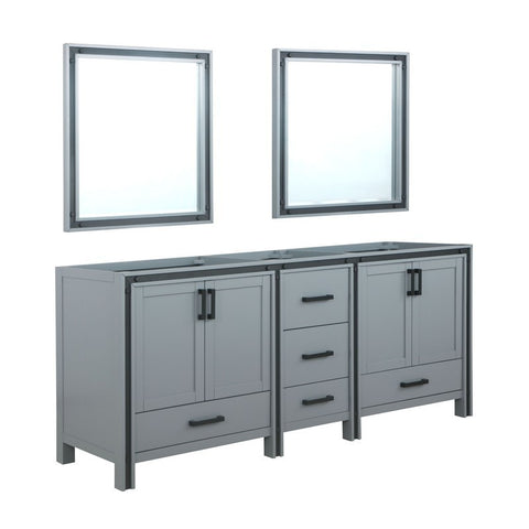 Image of Ziva 80" Dark Grey Double Vanity, no Top and 30" Mirrors | LZV352280SB00M30