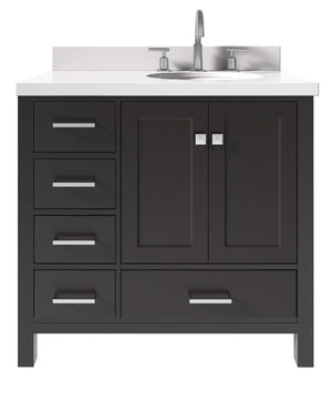 Ariel Cambridge Espresso Transitional 37" Right Offset Rectangle Sink Vanity w/ White Quartz Countertop | A037SRWQOVOESP A037SRWQOVOESP