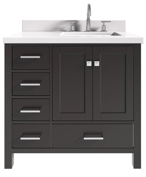 Ariel Cambridge Espresso Transitional 37" Right Offset Rectangle Sink Vanity w/ White Quartz Countertop | A037SRWQRVOESP