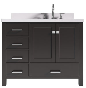 Ariel Cambridge Espresso Transitional 43" Right Offset Oval Sink Vanity w/ White Quartz Countertop | A043SRWQOVOESP A043SRWQOVOESP