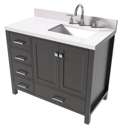 Image of Ariel Cambridge Espresso Transitional 43" Right Offset Rectangle Sink Vanity w/ White Quartz Countertop | A043SRWQRVOESP A043SRWQRVOESP