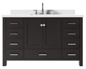 Ariel Cambridge Espresso Transitional 55" Rectangle Sink Vanity w/ White Quartz Countertop | A055SWQRVOESP A055SWQRVOESP