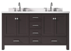 Ariel Cambridge Espresso Transitional 61" Double Oval Sink Vanity w/ White Quartz Countertop | A061DWQOVOESP A061DWQOVOESP