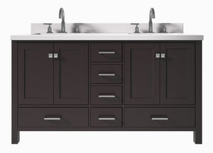 Ariel Cambridge Espresso Transitional 61" Double Rectangle Sink Vanity w/ White Quartz Countertop | A061DWQRVOESP A061DWQRVOESP