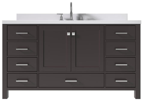 Image of Ariel Cambridge Espresso Transitional 61" Oval Sink Vanity w/ White Quartz Countertop | A061SWQOVOESP A061SWQOVOESP