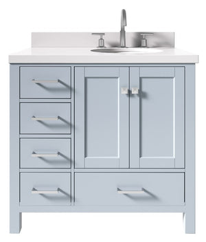 Ariel Cambridge Grey Transitional 37" Right Offset Rectangle Sink Vanity w/ White Quartz Countertop | A037SRWQOVOGRY A037SRWQOVOGRY