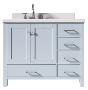 Ariel Cambridge Grey Transitional 43" Left Offset Oval Sink Vanity w/ White Quartz Countertop | A043SLWQOVOGRY A043SLWQOVOGRY