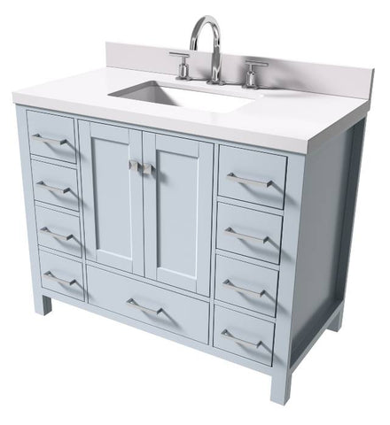 Image of Ariel Cambridge Grey Transitional 43" Rectangle Sink Vanity w/ White Quartz Countertop | A043SWQRVOGRY A043SWQRVOGRY