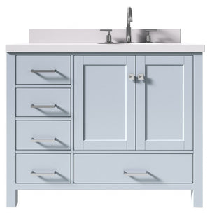 Ariel Cambridge Grey Transitional 43" Right Offset Oval Sink Vanity w/ White Quartz Countertop | A043SRWQOVOGRY