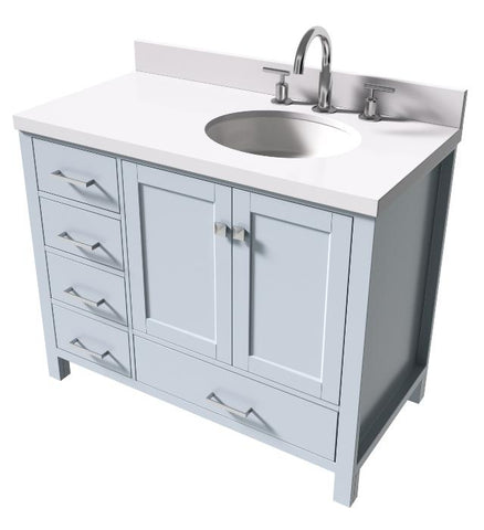 Image of Ariel Cambridge Grey Transitional 43" Right Offset Oval Sink Vanity w/ White Quartz Countertop | A043SRWQOVOGRY