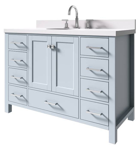 Image of Ariel Cambridge Grey Transitional 49" Oval Sink Vanity w/ White Quartz Countertop | A049SWQOVOGRY